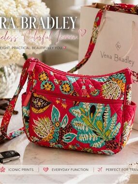 Vera Bradley Quilted Crossbody in Bright Pink Floral Mix